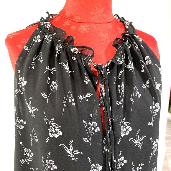 Max Studio Size XL Black & White Sleeveless Sheer Floral Peasant Style Blouse - Picture 2 of 10